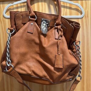Michael Kors Hamilton Leather Satchel w/ Padlock & Key – Brown